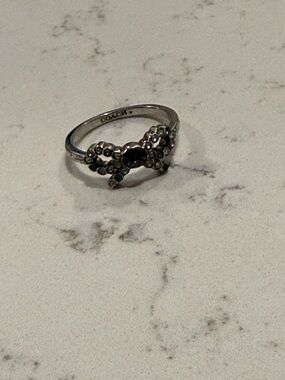 COACH Rhinestone Bow Accent Ring - Silver Tone with Smoky Gem